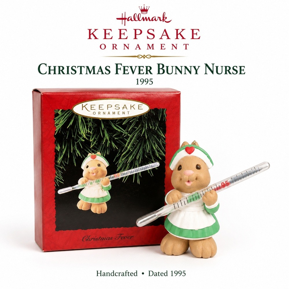 Hallmark Keepsake Ornament Christmas Fever Bunny Nurse‎ Thermometer 1995 Boxed